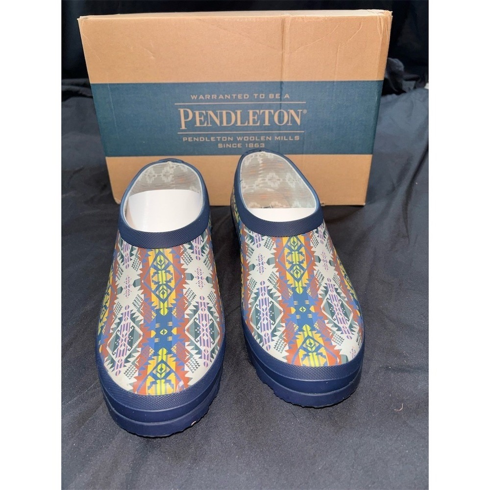 Pendleton Journey West Garden Rain Clogs Womens 8 Aztec Geometric Navy